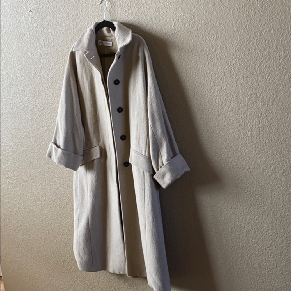 Zara tan cotton/wool long coat size XS oversized